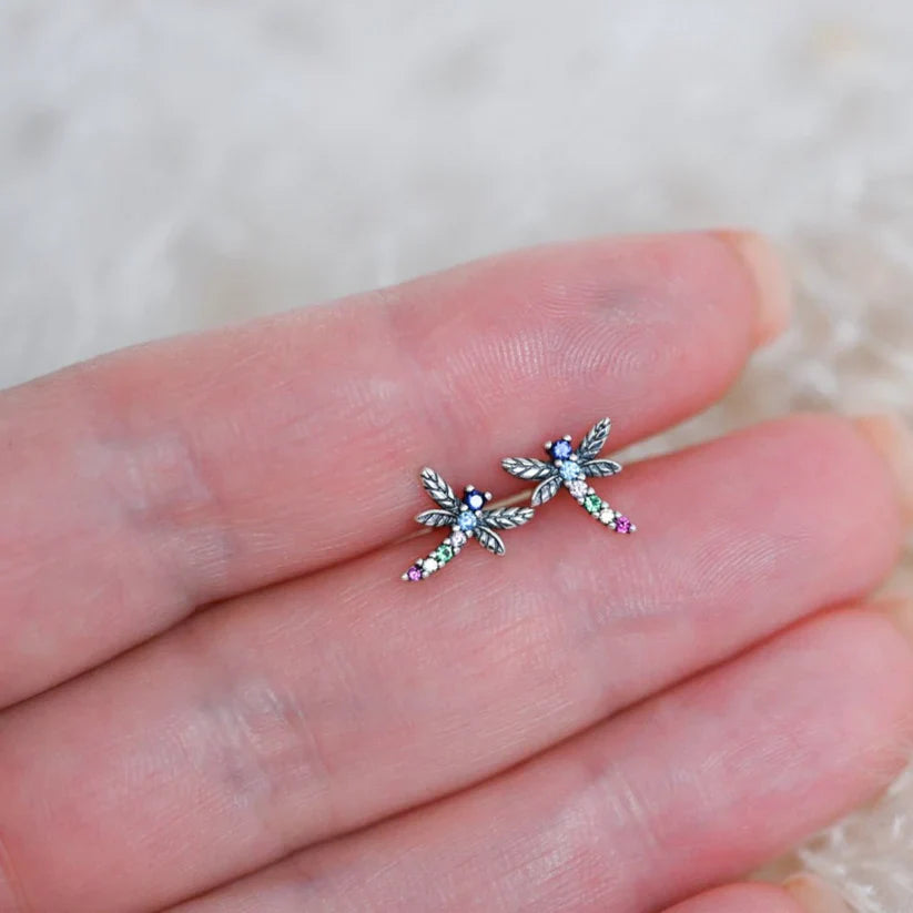 Rainbow Dragonfly Stud Earrings  S925