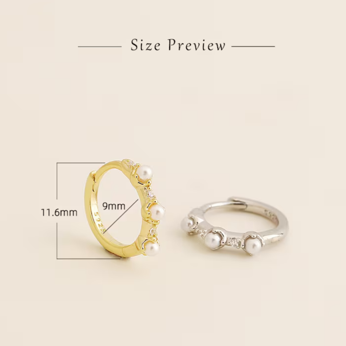 Minimalist Pearl Huggie Hoop Earrings  S925