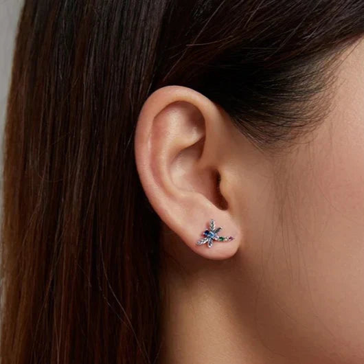 Rainbow Dragonfly Stud Earrings  S925